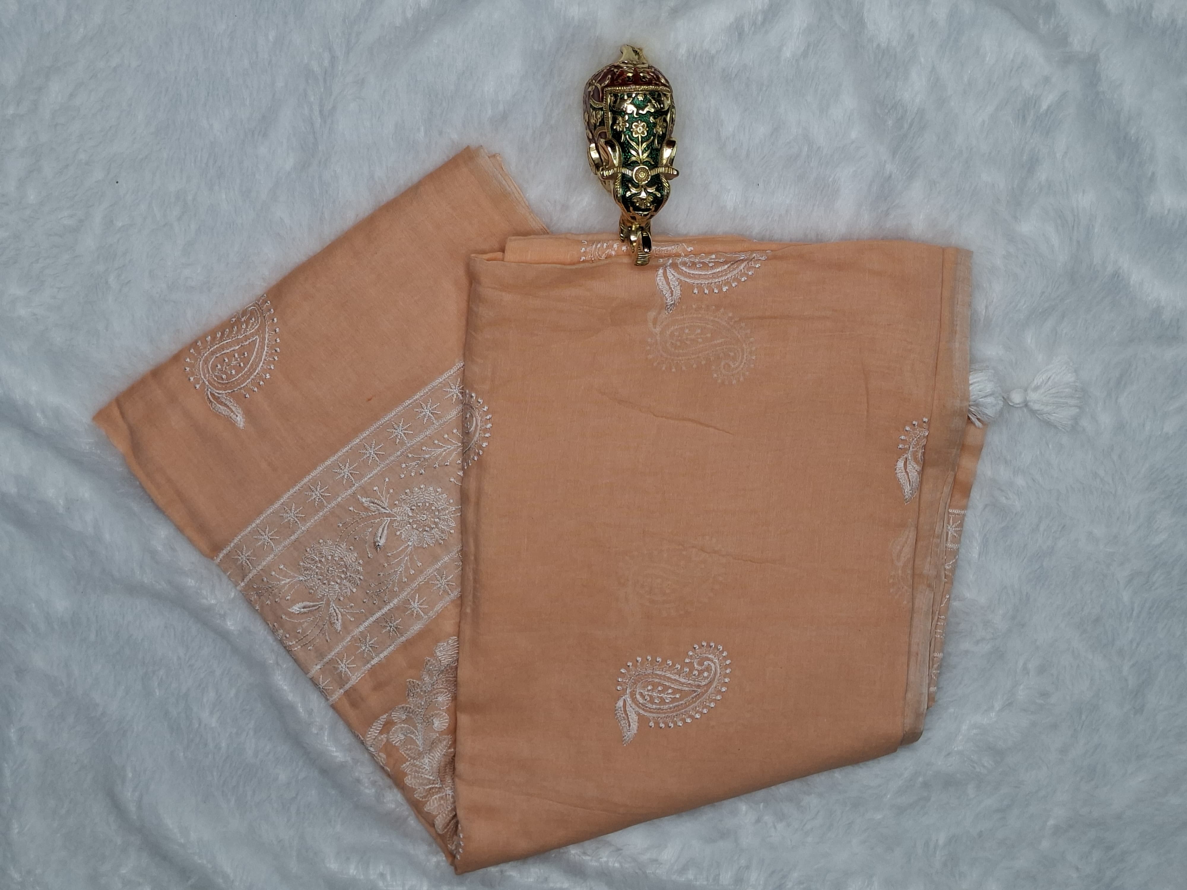 Mul Cotton Chikankari Saree in Skin