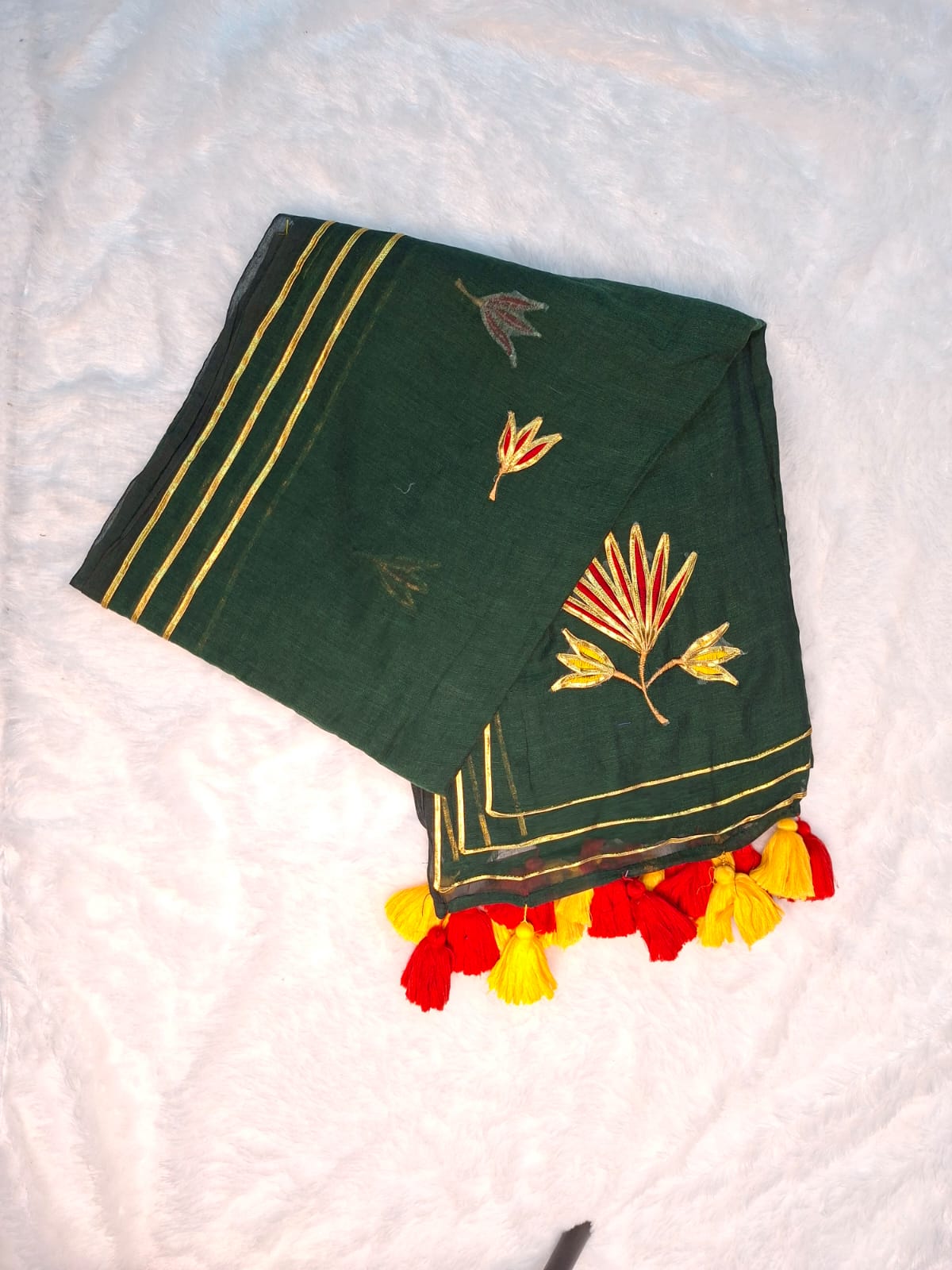 Gota Patti Saree in Bottle Green