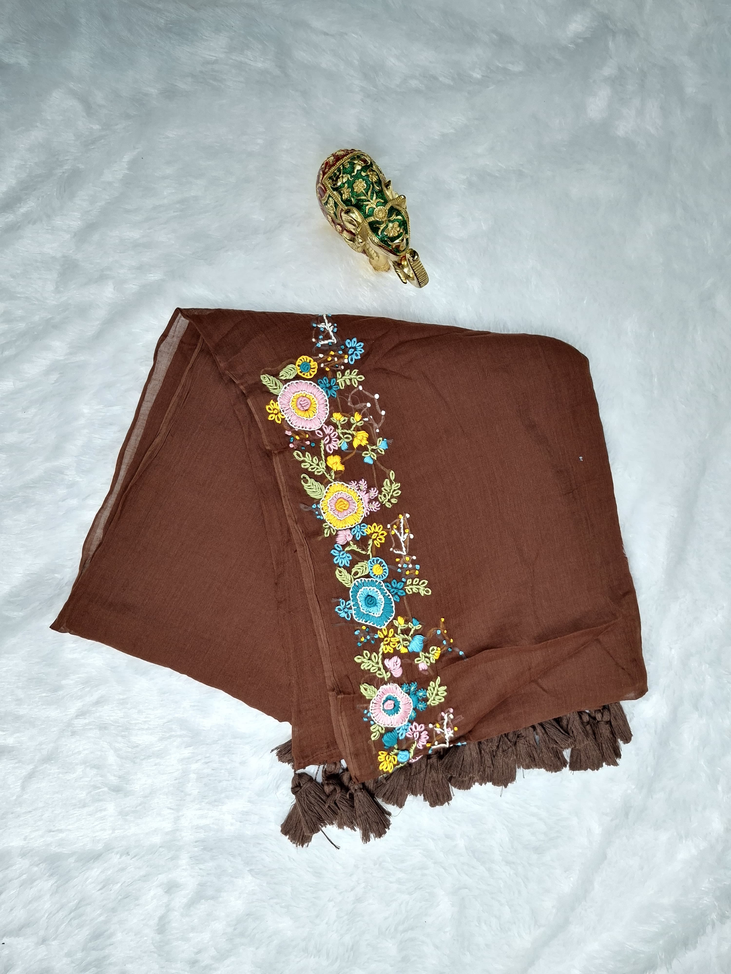 Shoulder Bullion Saree in Brown