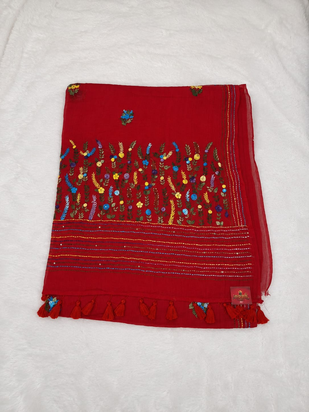 Bullion Work Saree in Red