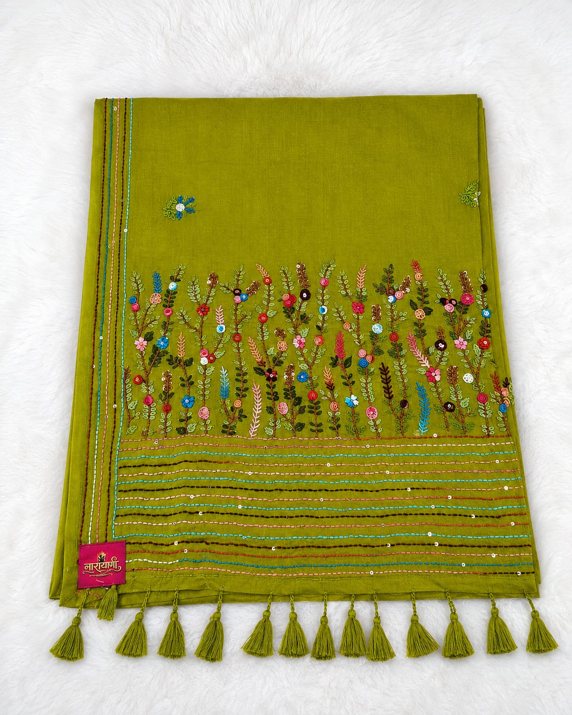 Bullion Work Saree in Parrot Green
