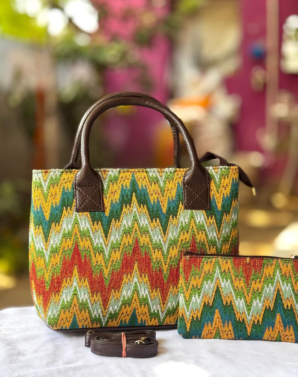 Green Print Hand Bag