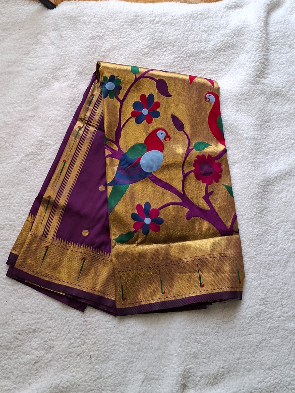 Beautiful Parrot Design Saree in Violet