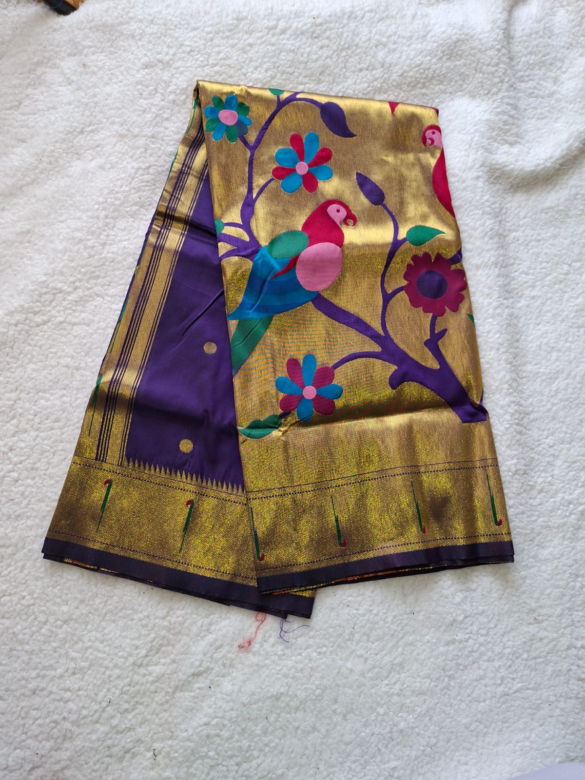 Beautiful Parrot Design Saree in Royal Blue