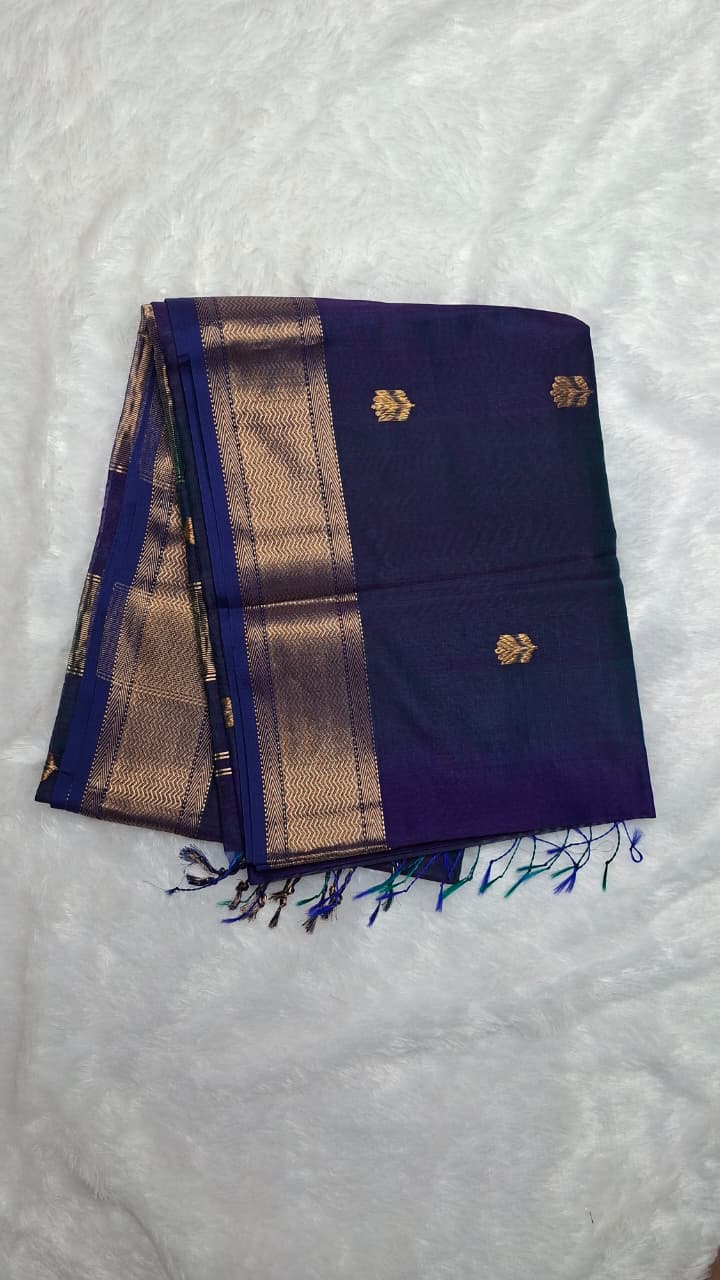 Lotus Maheshwari Handloom Saree Dual Tone in Blue Dual Tone