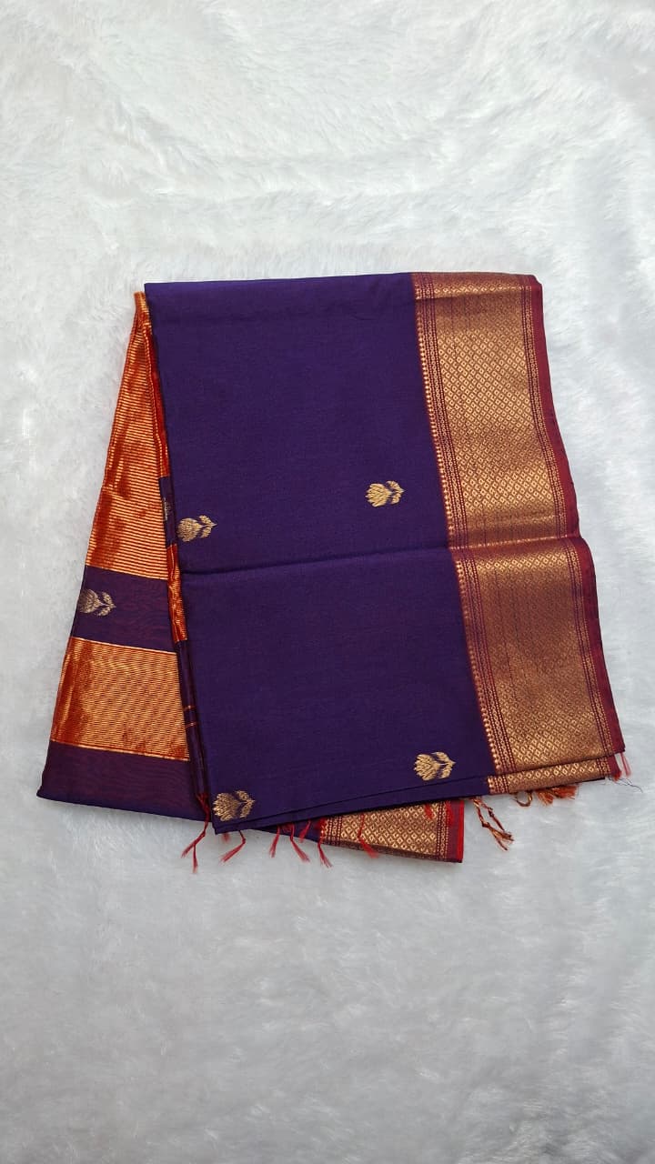 Lotus Maheshwari Handloom Saree Dual Tone in Purolr Dual Tone
