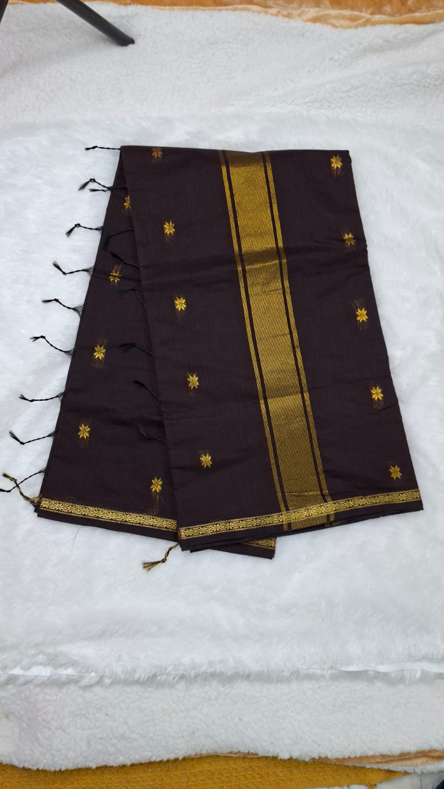 Maheshwari Silk Cotton Saree in Dark Coffee